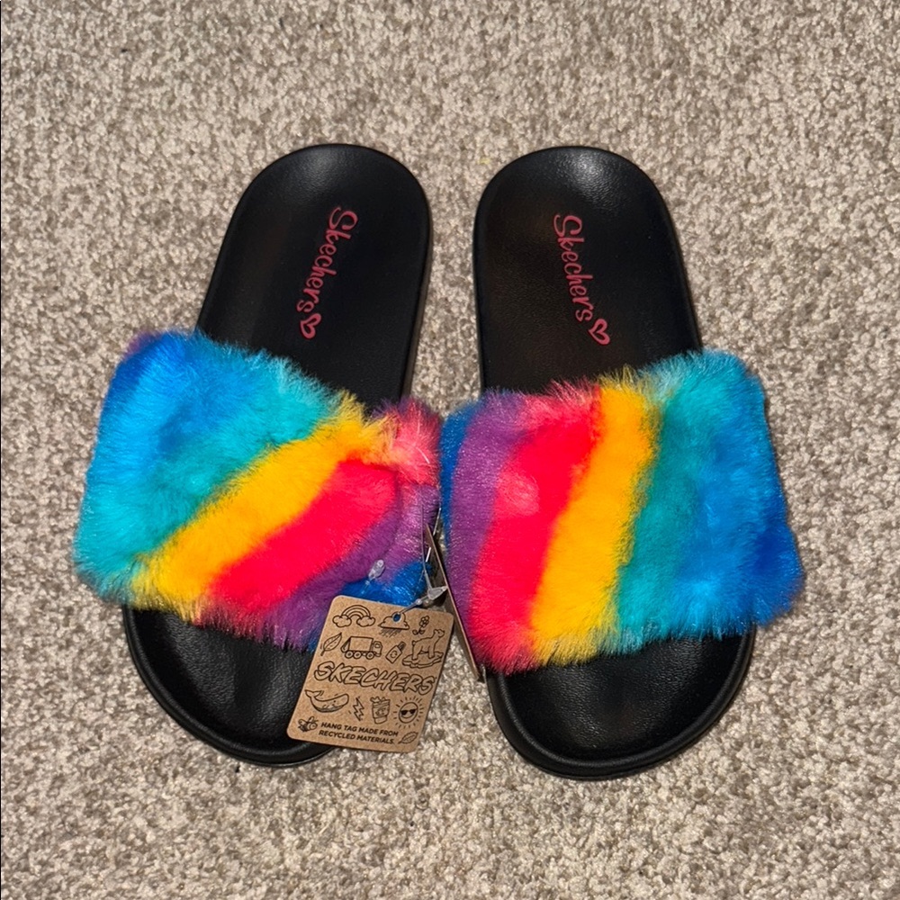 Skechers Rainbow Fuzzy Steps Slides